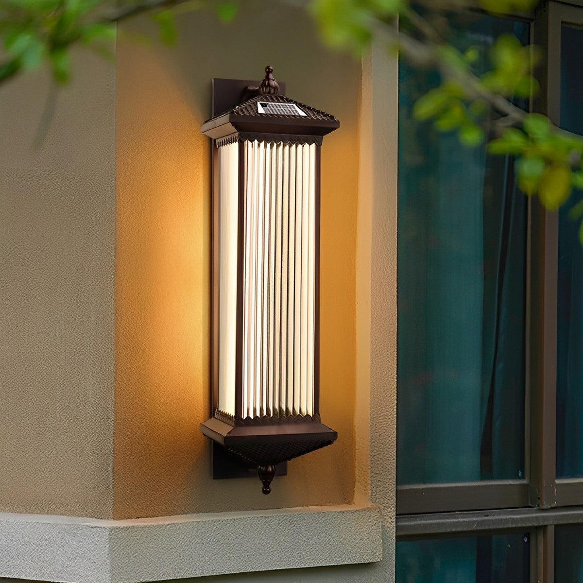 Wall Light Cast Aluminium 58.0 cm Coffee Brown Solar Garden Facade Lantern Waterproof Outdoor Veranda Entrance Lighting | Thomler