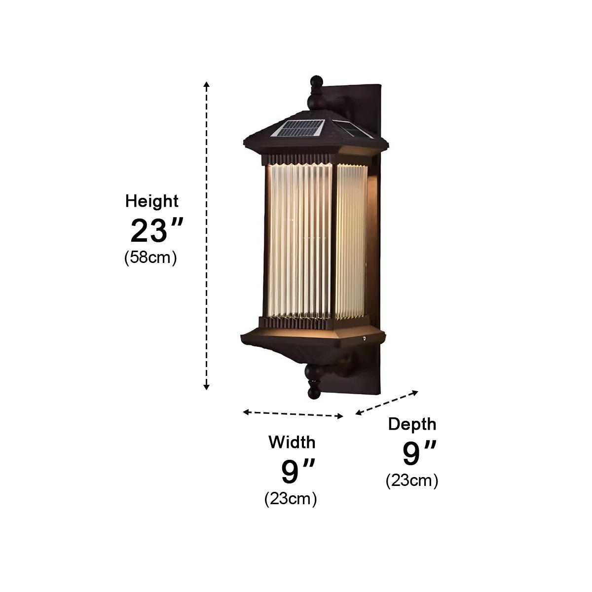 Wall Light Cast Aluminium 58.0 cm Coffee Brown Solar Garden Facade Lantern Waterproof Outdoor Veranda Entrance Lighting | Thomler