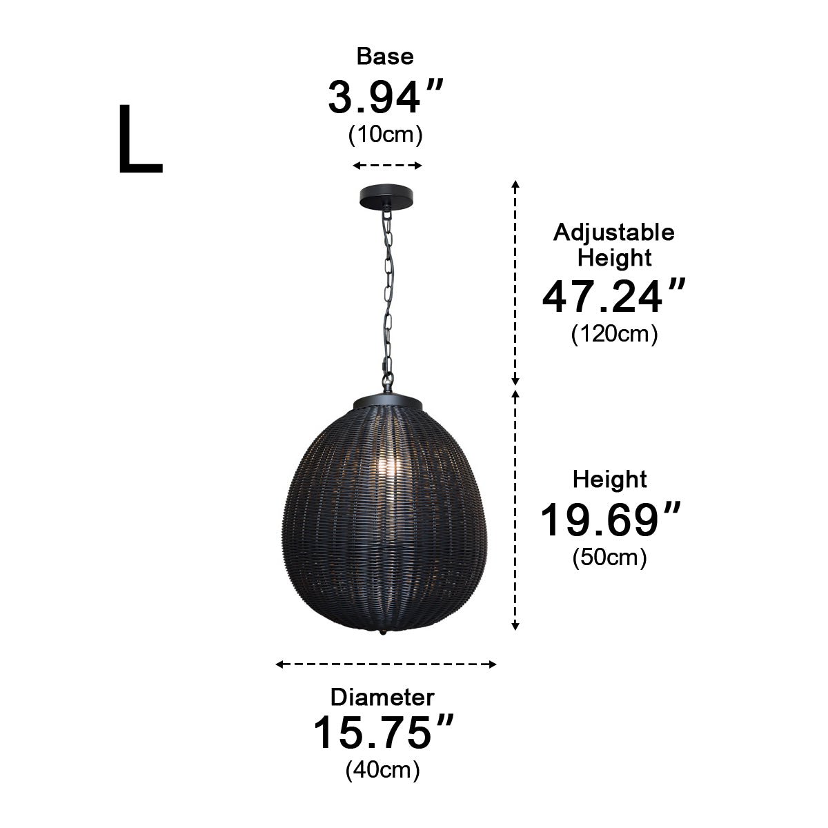 Pendant Light Synthetic Rattan 40.0 cm Black Outdoor Patio Pergola Hanging Lantern Waterproof Garden Ceiling Light | Thomler