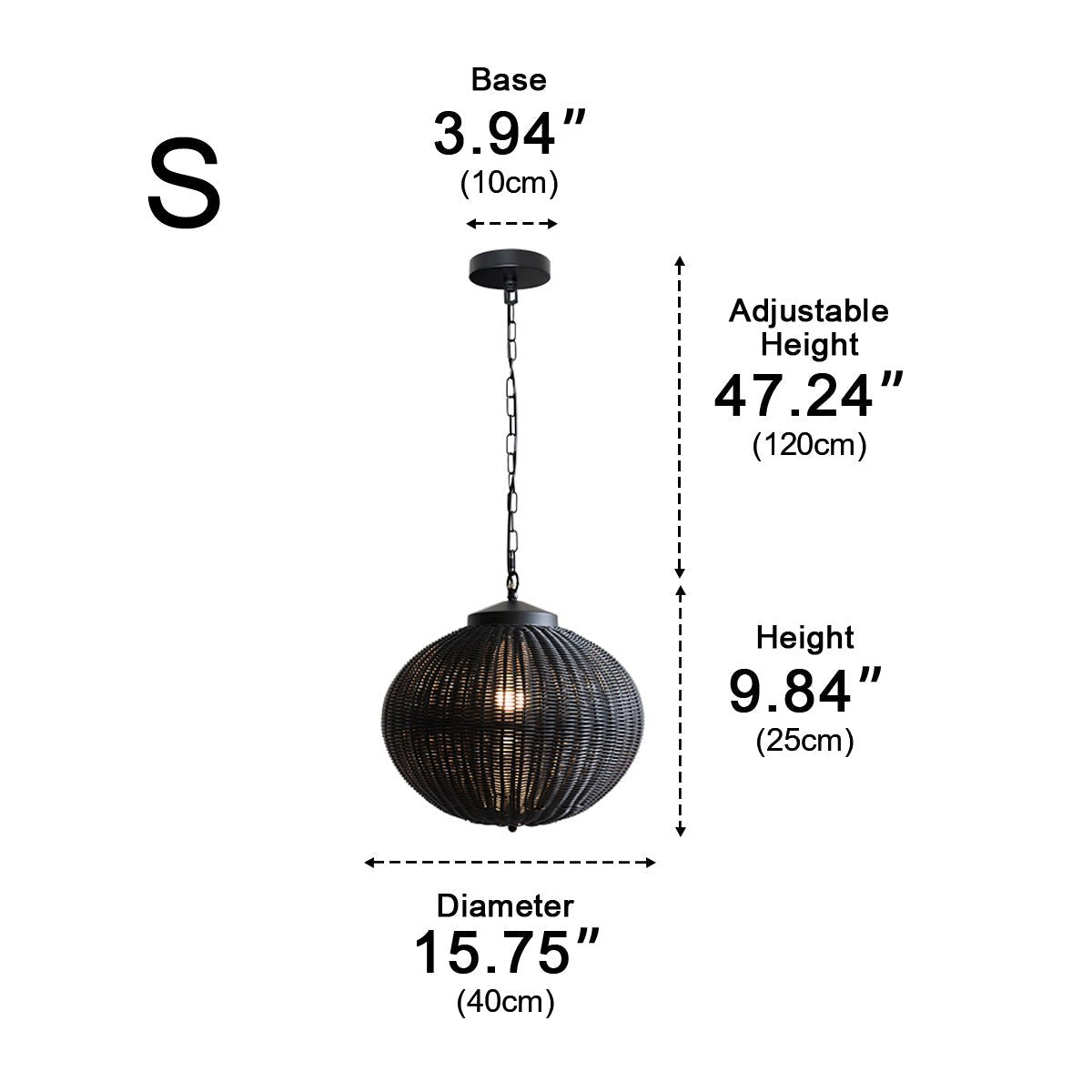 Pendant Light Synthetic Rattan 40.0 cm Black Outdoor Patio Pergola Hanging Lantern Waterproof Garden Ceiling Light | Thomler