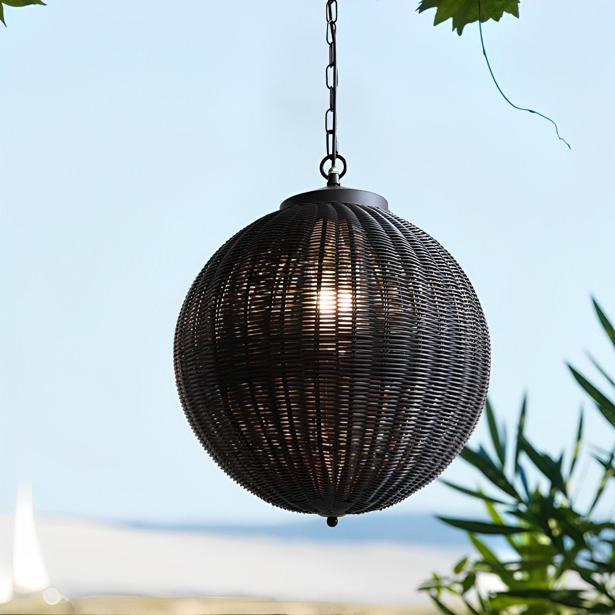 Pendant Light Synthetic Rattan 40.0 cm Black Outdoor Patio Pergola Hanging Lantern Waterproof Garden Ceiling Light | Thomler