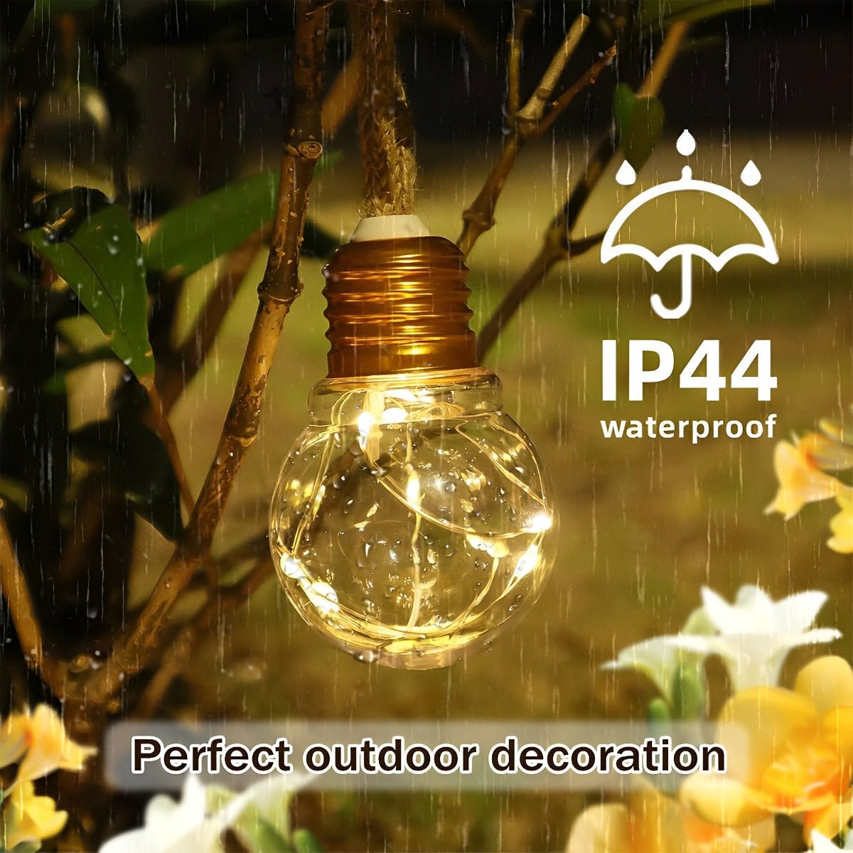 String Lights Jute Cable 10.0 m 20 LED Warm White Solar Garden Patio Pergola Edison Outdoor Lighting | Thomler