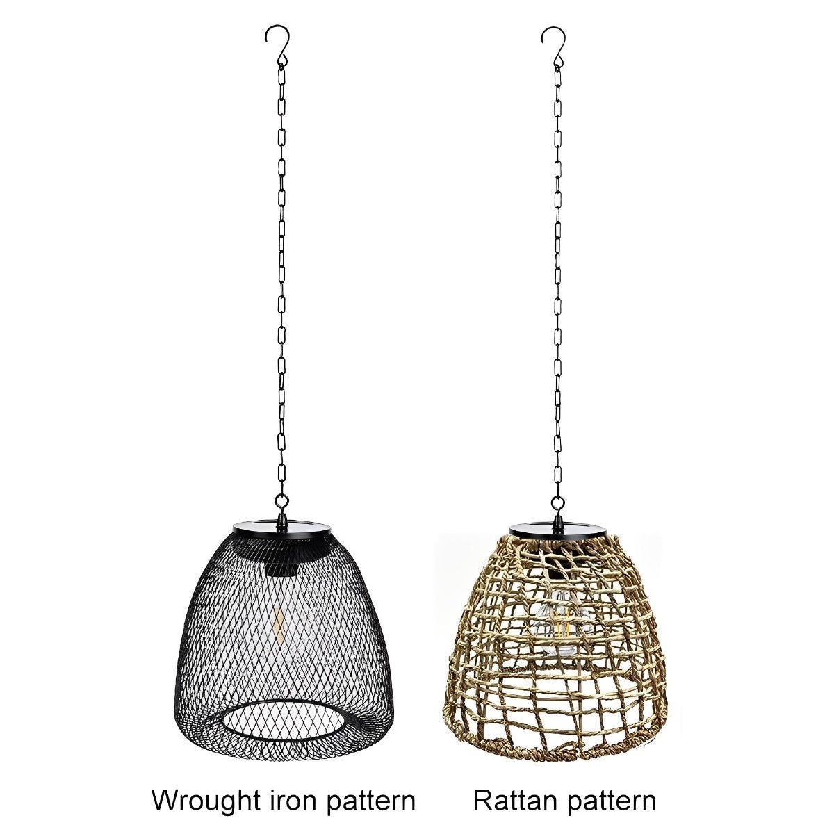 Outdoor Lantern Iron Rattan 8.7 in x 7.1 in Black Solar Garden Patio Pendant Light Waterproof Chandelier Eco-Friendly Ambient Lighting | Thomler