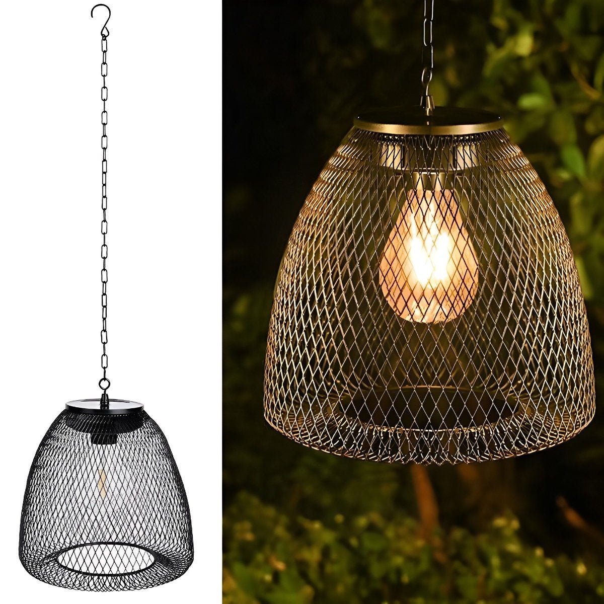 Outdoor Lantern Iron Rattan 8.7 in x 7.1 in Black Solar Garden Patio Pendant Light Waterproof Chandelier Eco-Friendly Ambient Lighting | Thomler