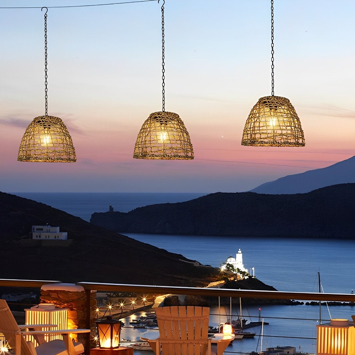 Outdoor Lantern Iron Rattan 8.7 in x 7.1 in Black Solar Garden Patio Pendant Light Waterproof Chandelier Eco-Friendly Ambient Lighting | Thomler