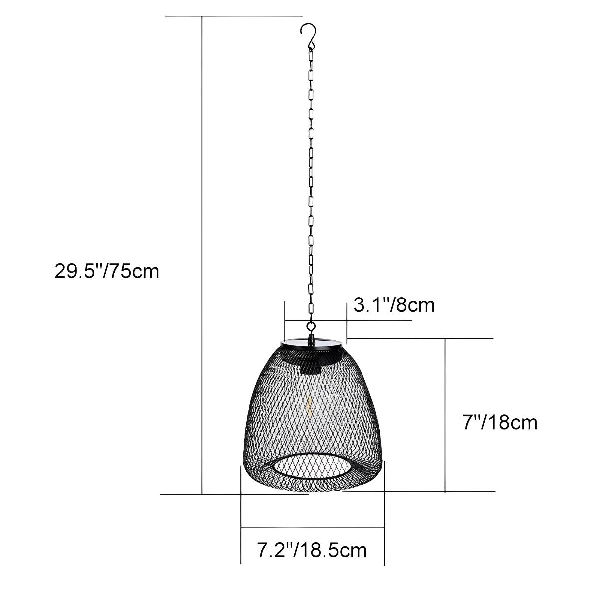 Outdoor Lantern Iron Rattan 8.7 in x 7.1 in Black Solar Garden Patio Pendant Light Waterproof Chandelier Eco-Friendly Ambient Lighting | Thomler