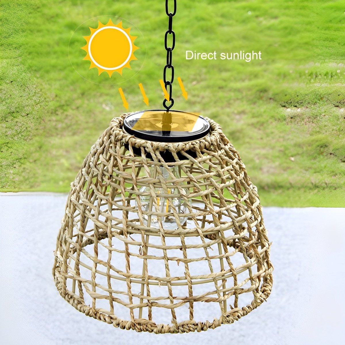 Outdoor Lantern Iron Rattan 8.7 in x 7.1 in Black Solar Garden Patio Pendant Light Waterproof Chandelier Eco-Friendly Ambient Lighting | Thomler