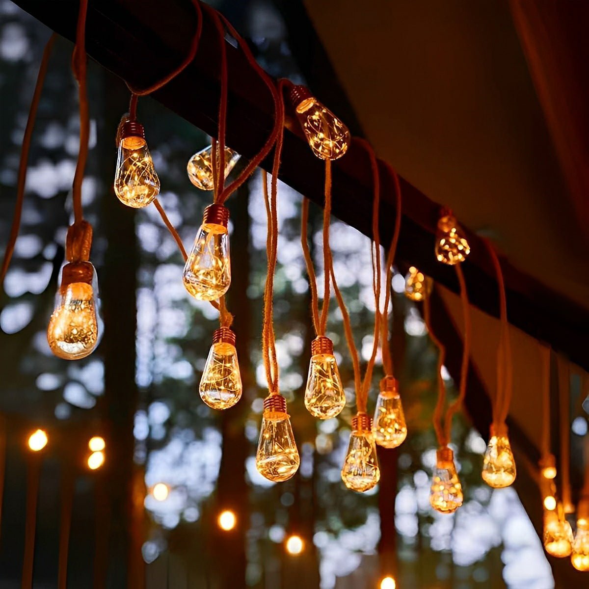 String Lights Jute Cable 10.0 m 20 LED Warm White Solar Garden Patio Pergola Edison Outdoor Lighting | Thomler