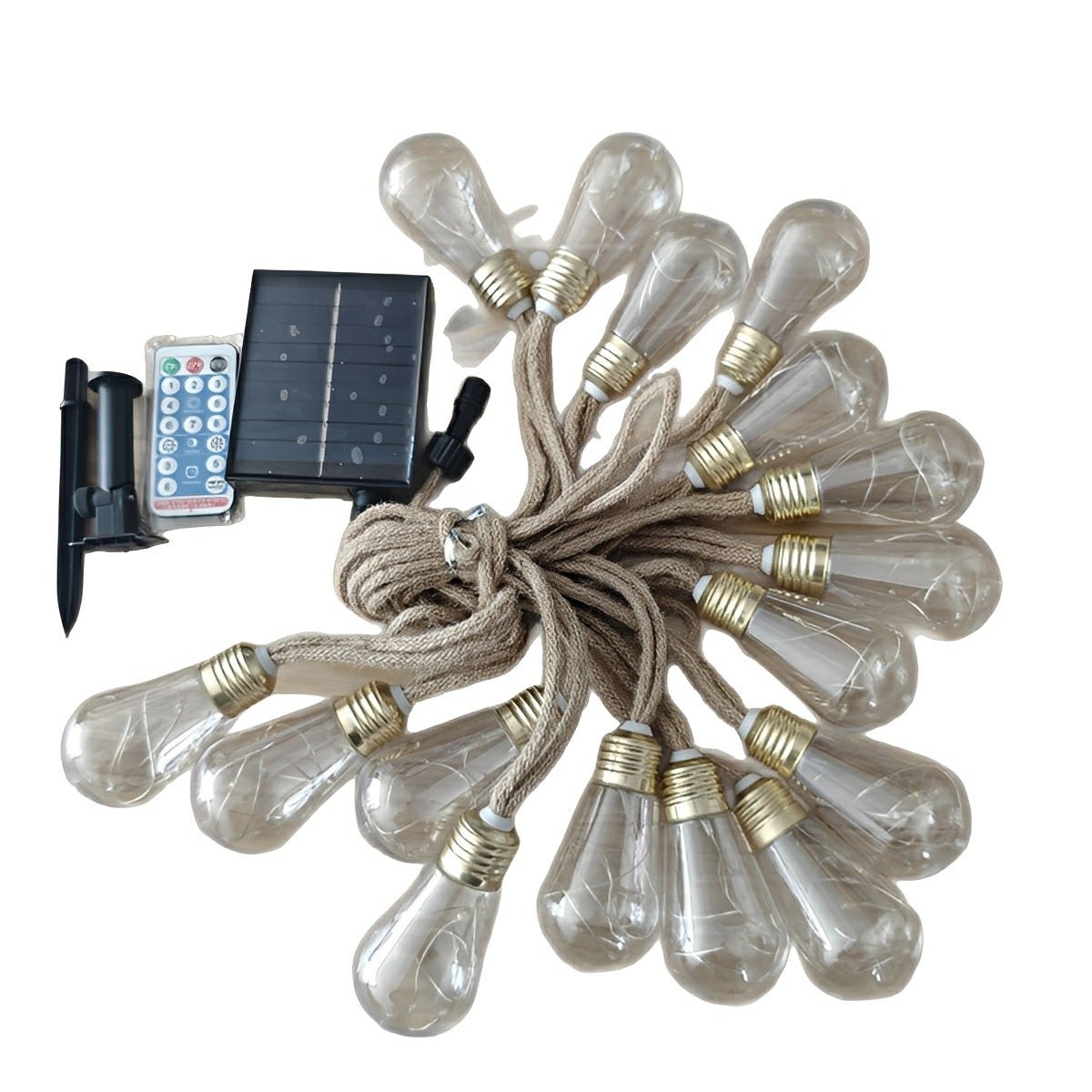 String Lights Jute Cable 10.0 m 20 LED Warm White Solar Garden Patio Pergola Edison Outdoor Lighting | Thomler