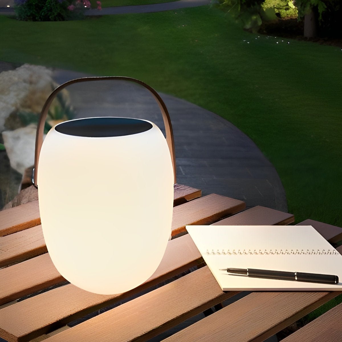 Table Lamp PE Globe Shade 18.0 cm White Garden Patio Solar LED Lantern Portable Outdoor Mood Light Dimmable | Thomler