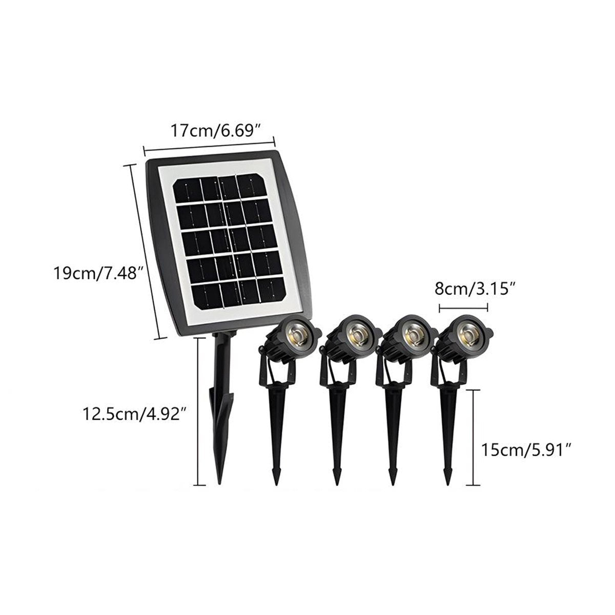 Garden Spotlight ABS 250.0 cm Cable Black Outdoor Solar Path Tree Landscape Light | Thomler