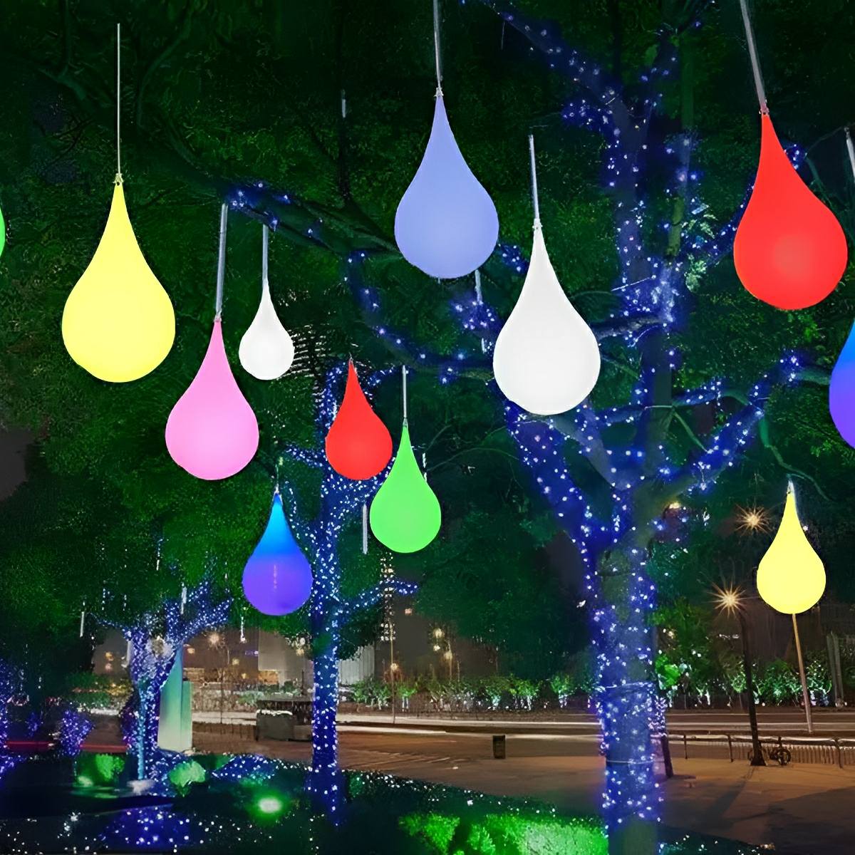 Pendant Light Plastic Teardrop 24.0 cm White Outdoor Patio Pergola Waterproof Hanging Garden Light RGB LED | Thomler