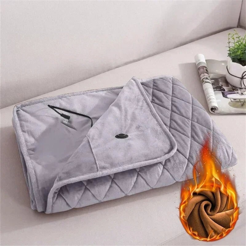 USB Heated Throw Blanket with Snap Closure — Cozy Plush Fleece Wrap for Office, Home & Travel | Thomler