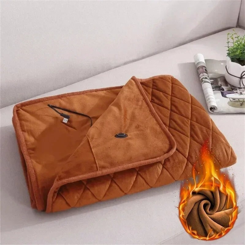 USB Heated Throw Blanket with Snap Closure — Cozy Plush Fleece Wrap for Office, Home & Travel | Thomler