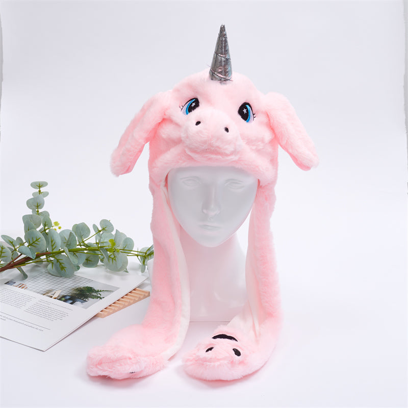Plush Animal Hat with Squeezable Ears That Move — Soft Costume Cap for Kids & Adults | Cosplay Party Accessory Winter Beanie | Fun Gift | Thomler
