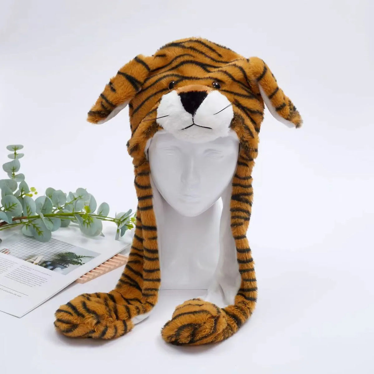 Plush Animal Hat with Squeezable Ears That Move — Soft Costume Cap for Kids & Adults | Cosplay Party Accessory Winter Beanie | Fun Gift | Thomler