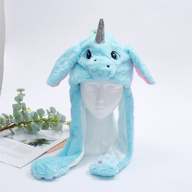 Plush Animal Hat with Squeezable Ears That Move — Soft Costume Cap for Kids & Adults | Cosplay Party Accessory Winter Beanie | Fun Gift | Thomler