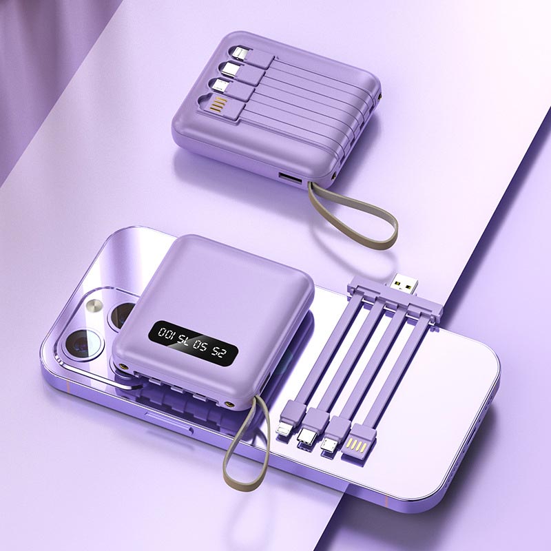 Portable Battery Pack 20000mAh with Built-In Charging Cables for iPhone & Android | Fast Charge Power Bank with LED Display | Thomler