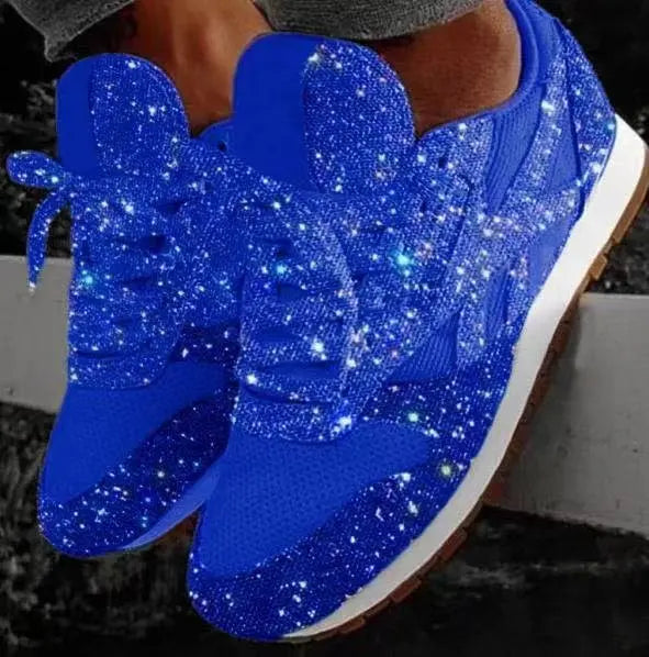 Women's Sparkling Low-Top Athletic Shoes – Shimmer Finish Lace-Up Sneakers for Everyday Wear & Casual Outfits | Thomler