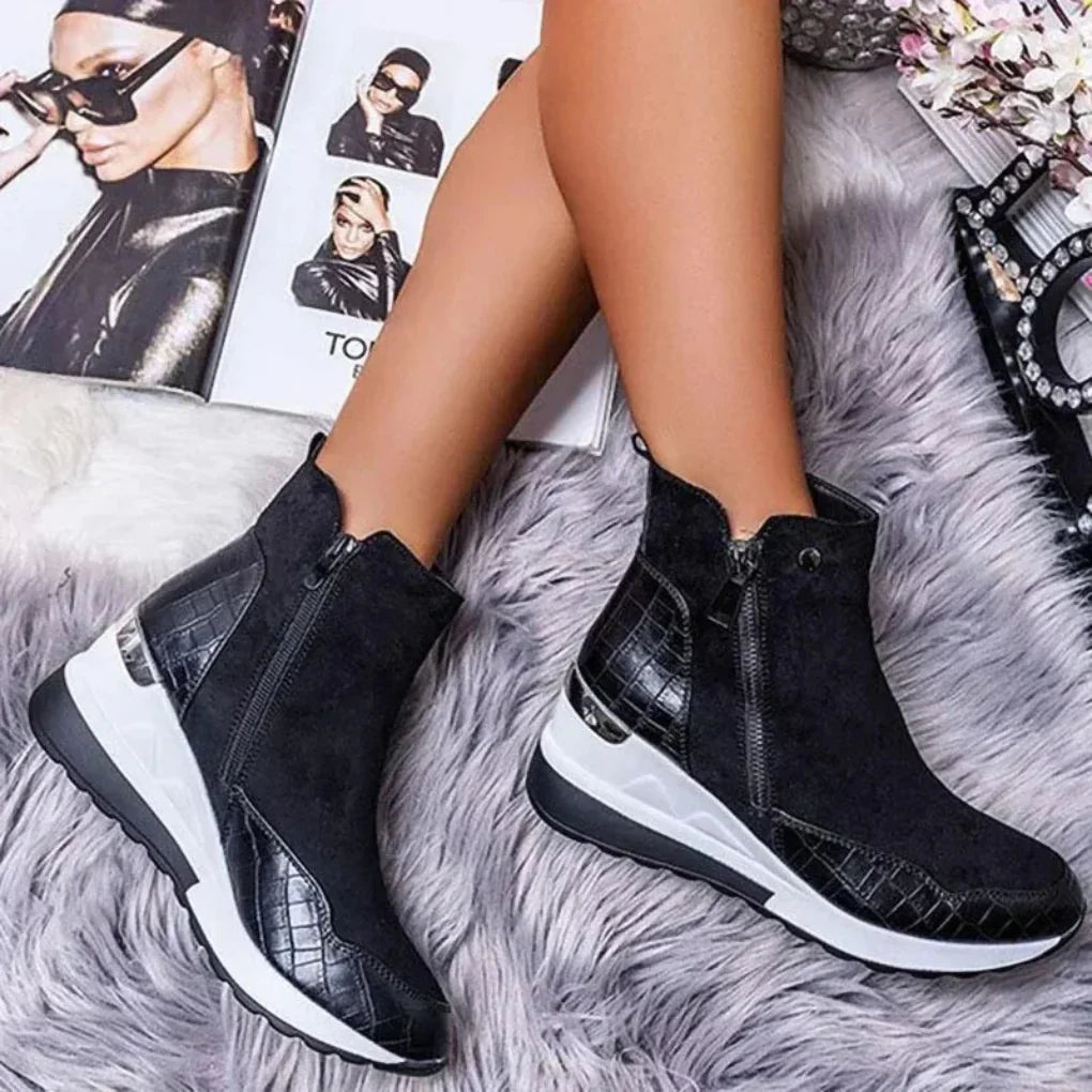 Women's Ankle Boots Waterproof Wedge Heel Side Zipper Non-Slip for Fall Winter Rain Snow Casual | Thomler