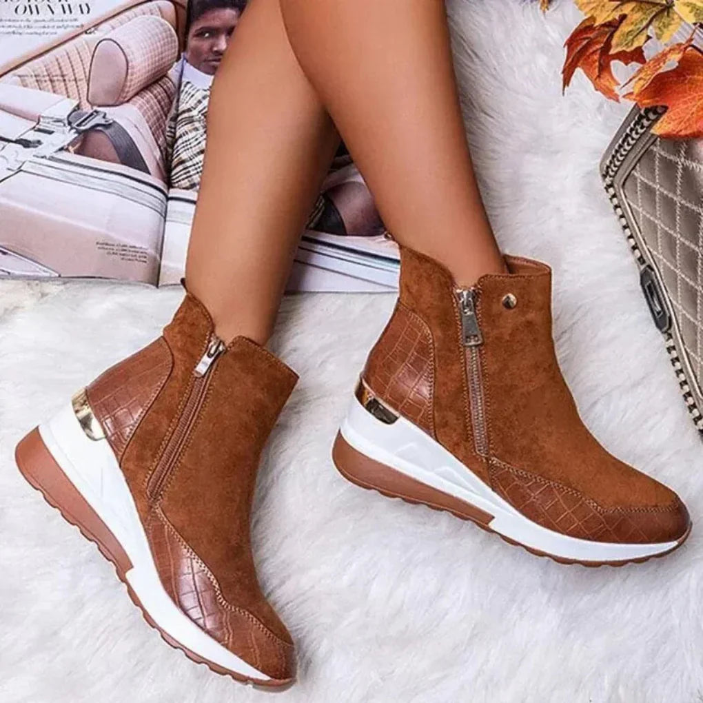 Women's Ankle Boots Waterproof Wedge Heel Side Zipper Non-Slip for Fall Winter Rain Snow Casual | Thomler