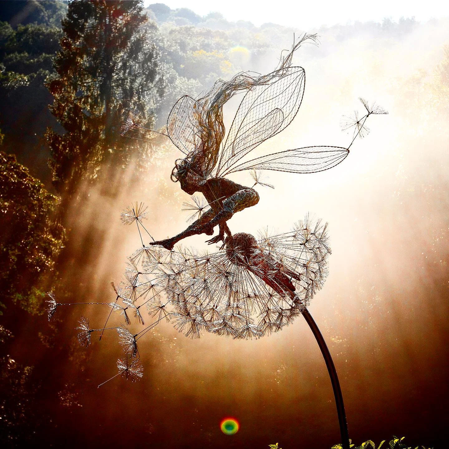 Metal Fairy Garden Stakes with Dandelion Flowers for Outdoor Yard Decoration | Whimsical Lawn Ornaments for Spring Summer Gardens & Flower | Thomler