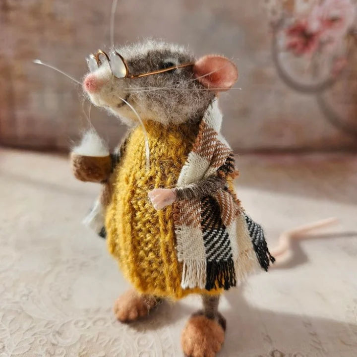 Felted Wool Mouse Figurine – Handmade Artisan Ornament for Christmas Tree, Holiday Mantel Display & Year-Round Shelf Decor | Thomler