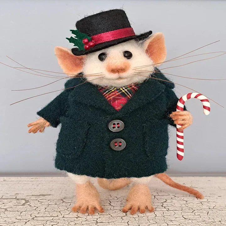 Felted Wool Mouse Figurine – Handmade Artisan Ornament for Christmas Tree, Holiday Mantel Display & Year-Round Shelf Decor | Thomler