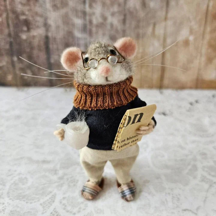 Felted Wool Mouse Figurine – Handmade Artisan Ornament for Christmas Tree, Holiday Mantel Display & Year-Round Shelf Decor | Thomler