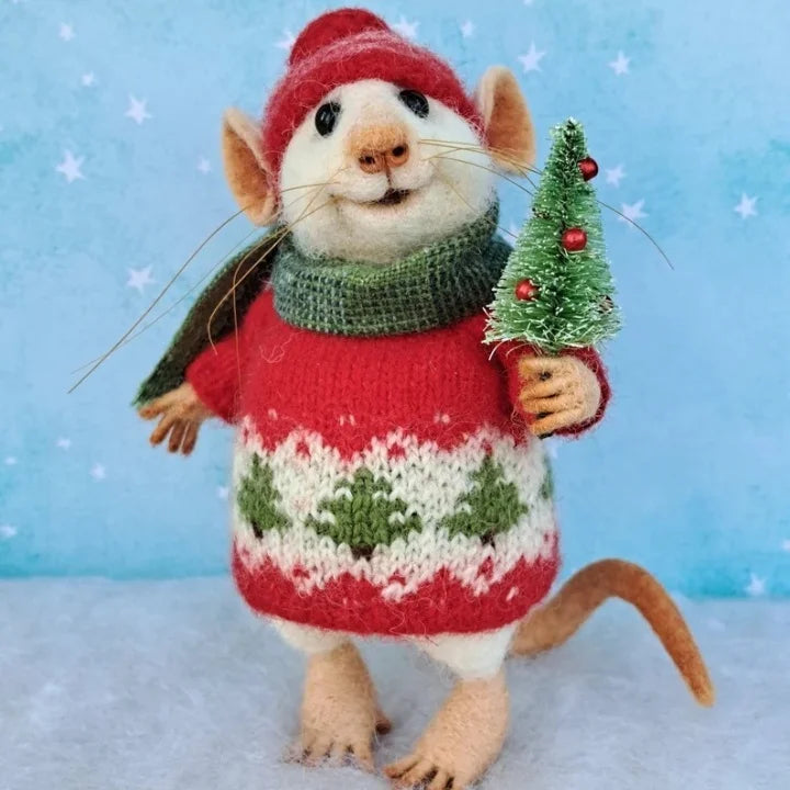 Felted Wool Mouse Figurine – Handmade Artisan Ornament for Christmas Tree, Holiday Mantel Display & Year-Round Shelf Decor | Thomler