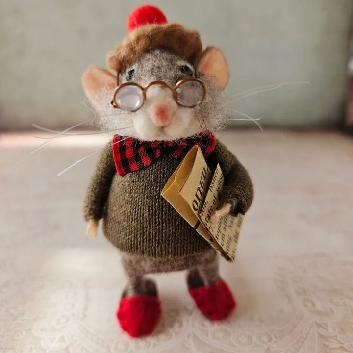 Felted Wool Mouse Figurine – Handmade Artisan Ornament for Christmas Tree, Holiday Mantel Display & Year-Round Shelf Decor | Thomler