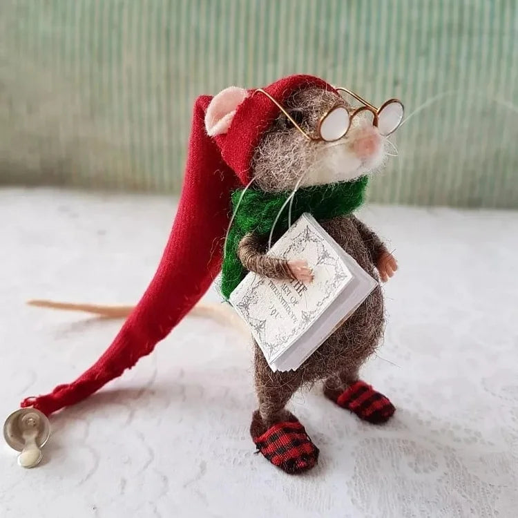 Felted Wool Mouse Figurine – Handmade Artisan Ornament for Christmas Tree, Holiday Mantel Display & Year-Round Shelf Decor | Thomler