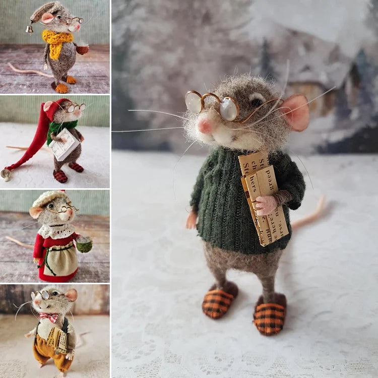 Felted Wool Mouse Figurine – Handmade Artisan Ornament for Christmas Tree, Holiday Mantel Display & Year-Round Shelf Decor | Thomler