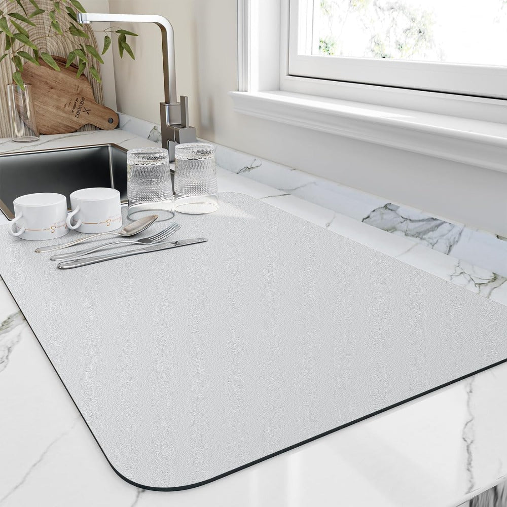 Diatomaceous Earth Dish Drying Mat for Kitchen Counter Space | Fast Absorbing Countertop Drainer Pad | Replacement for Dish Racks & Towels | Thomler