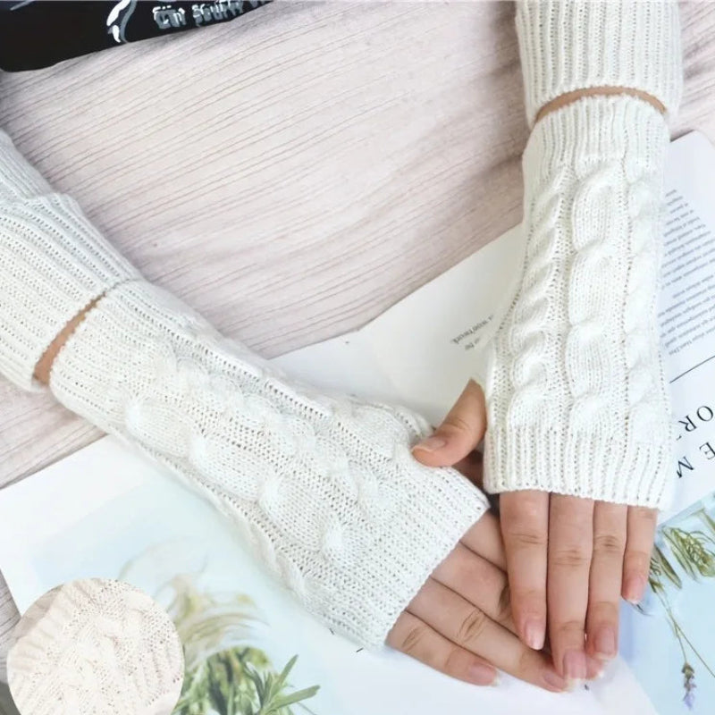 Fleece-Lined Half-Finger Mittens for Women – Thermal Knit Hand Warmers with Extended Cuff for Texting & Outdoor Activities | Thomler