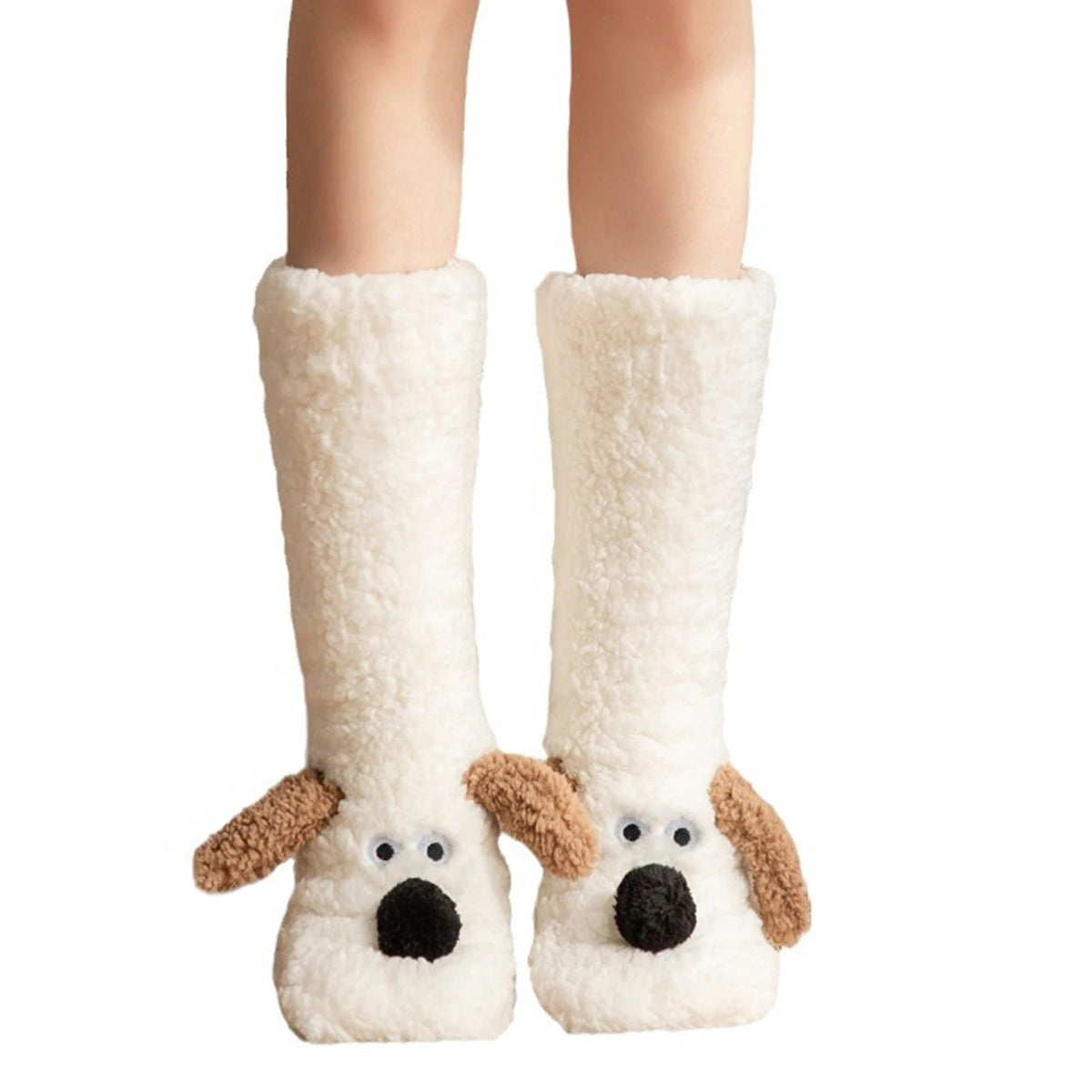 Plush Animal Socks with 3D Puppy Ears – Soft Fleece Winter Footwear for Women & Teens | Thomler