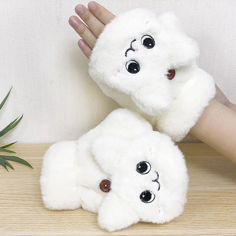 Convertible Mitten Gloves with Fuzzy Animal Design – Winter Hand Warmers for Women & Teens | Thomler