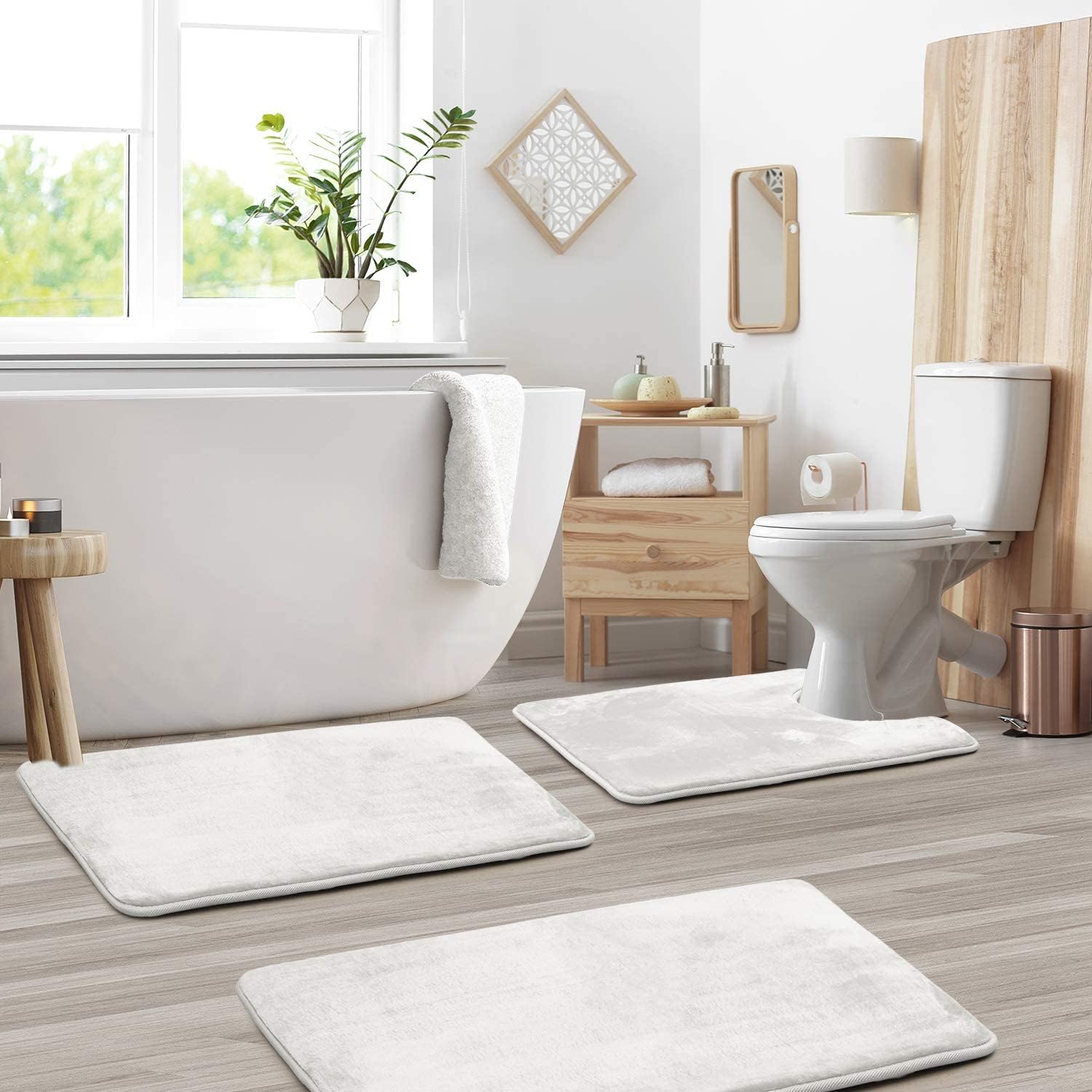 Bath Mat Set Memory Foam Velvet 50.0 x 80.0 cm Grey Non Slip Bathroom Floor Mats Absorbent Toilet Rug Set | Thomler