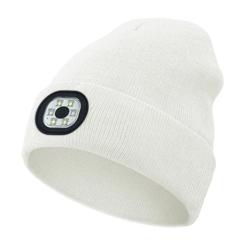 USB Rechargeable Knit Cap with Built-In LED Headlamp for Hands-Free Night Use – Winter Beanie with 3 Brightness Modes for Hiking, Dog | Thomler