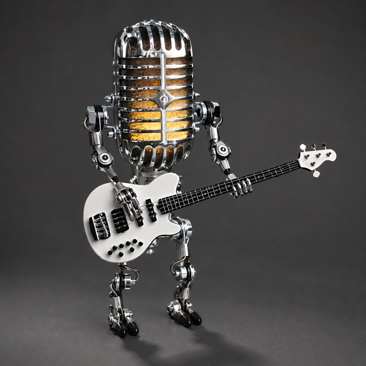 Metal Robot Figure Desk Lamp with Guitar & Adjustable Light for Bedroom Nightstand | Thomler