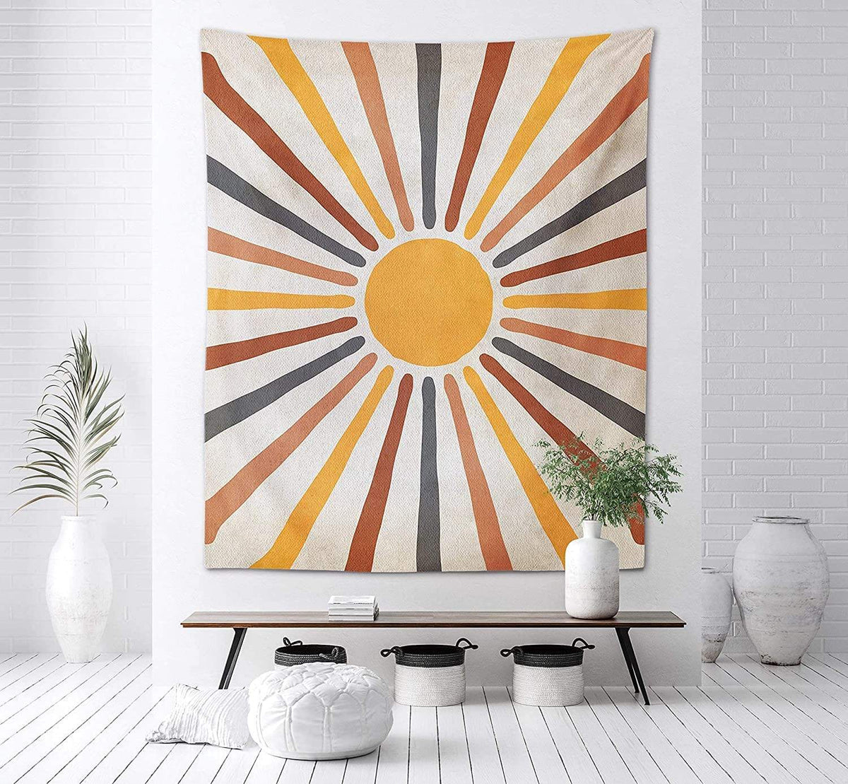 Boho Sun Tapestry Wall Hanging – Neutral Earth Tone Fabric Art Décor for Living Room, Bedroom & Dorm | Thomler