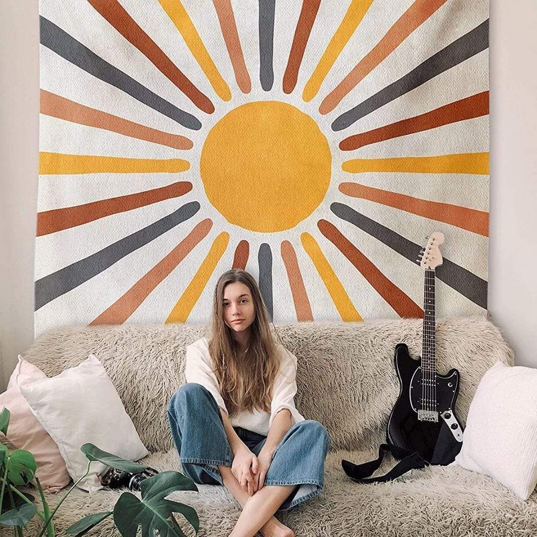 Boho Sun Tapestry Wall Hanging – Neutral Earth Tone Fabric Art Décor for Living Room, Bedroom & Dorm | Thomler