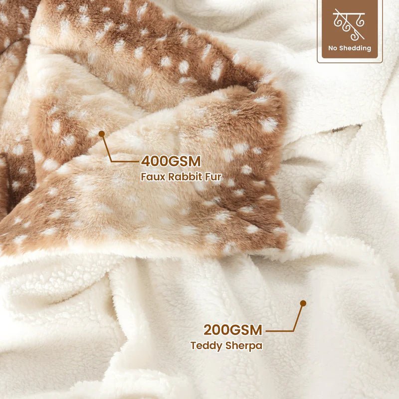 Reversible Faux Fur Throw Blanket with Woodland Deer Print – Double-Sided Plush for Couch, Bed & Living Room | Thomler