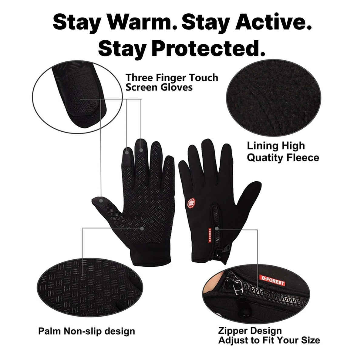 Cold-Weather Bike Gloves with Touch-Sensitive Fingertips & Thermal Fleece Lining | Thomler