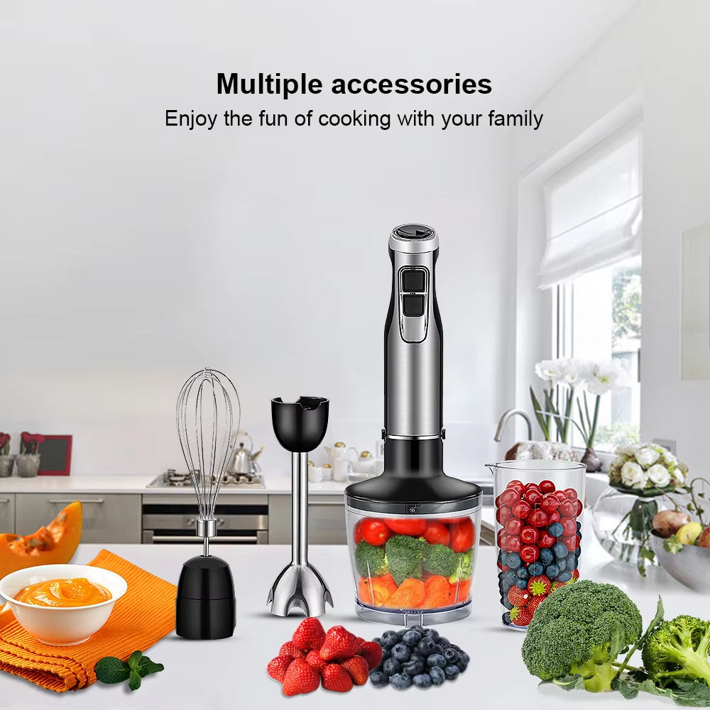 4-in-1 Immersion Blender with 1200W Motor & 6-Speed Control – Hand Blender Set with Chopper, Whisk & Cup for Soups, Smoothies, Sauces | Thomler