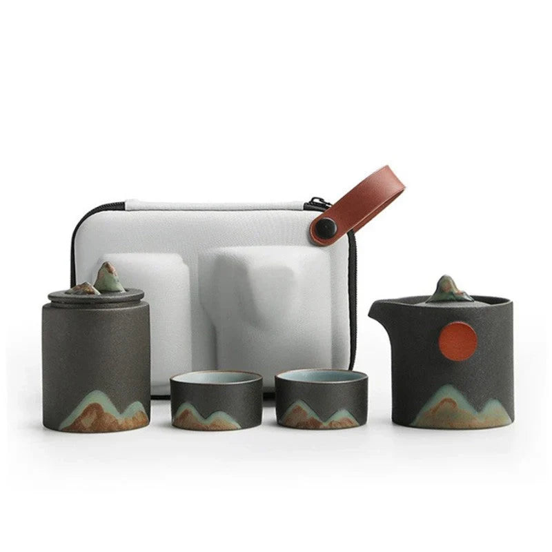 Travel Tea Set Ceramic 230 ml Rustic Portable Outdoor Office Loose Leaf Tea Brewing Set With Travel Bag | Thomler