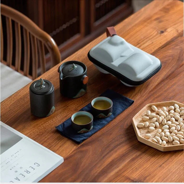 Travel Tea Set Ceramic 230 ml Rustic Portable Outdoor Office Loose Leaf Tea Brewing Set With Travel Bag | Thomler