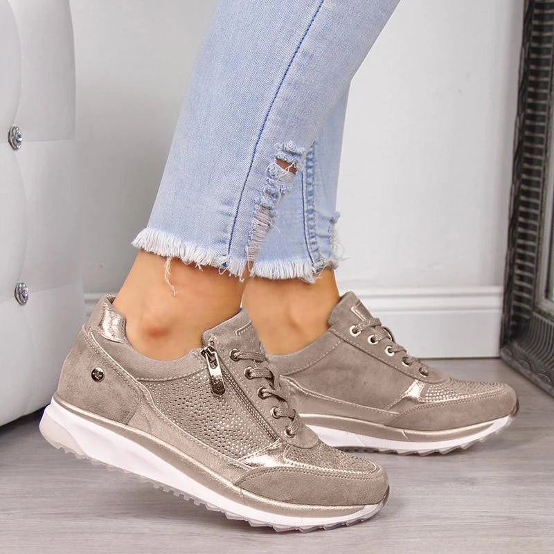Women's Cushioned Walking Sneakers with Side Zip – Lightweight Athletic Shoes for Everyday Casual Wear & Jogging | Thomler