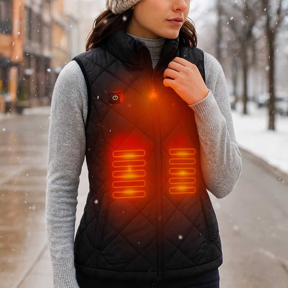 Battery-Powered Quilted Heating Vest for Women with Stand Collar – Lightweight Electric Body Warmer | Thomler