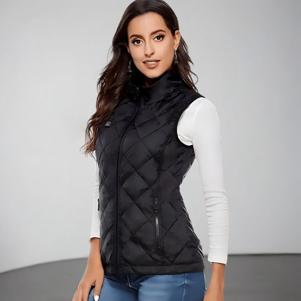Battery-Powered Quilted Heating Vest for Women with Stand Collar – Lightweight Electric Body Warmer | Thomler